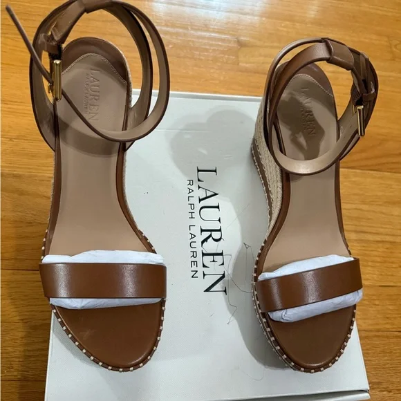 Lauren Ralph Lauren Brown Wedge Sandals with Braided Detail - Picture 3 of 7